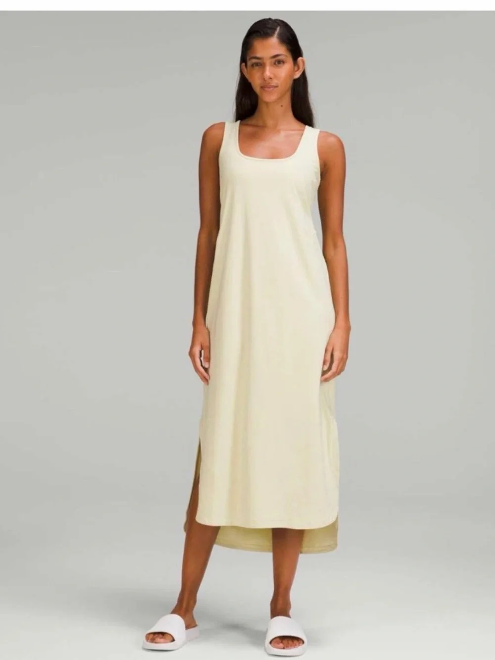 Lululemon Pima Cotton Open-back Midi Dress in Pale Yellow